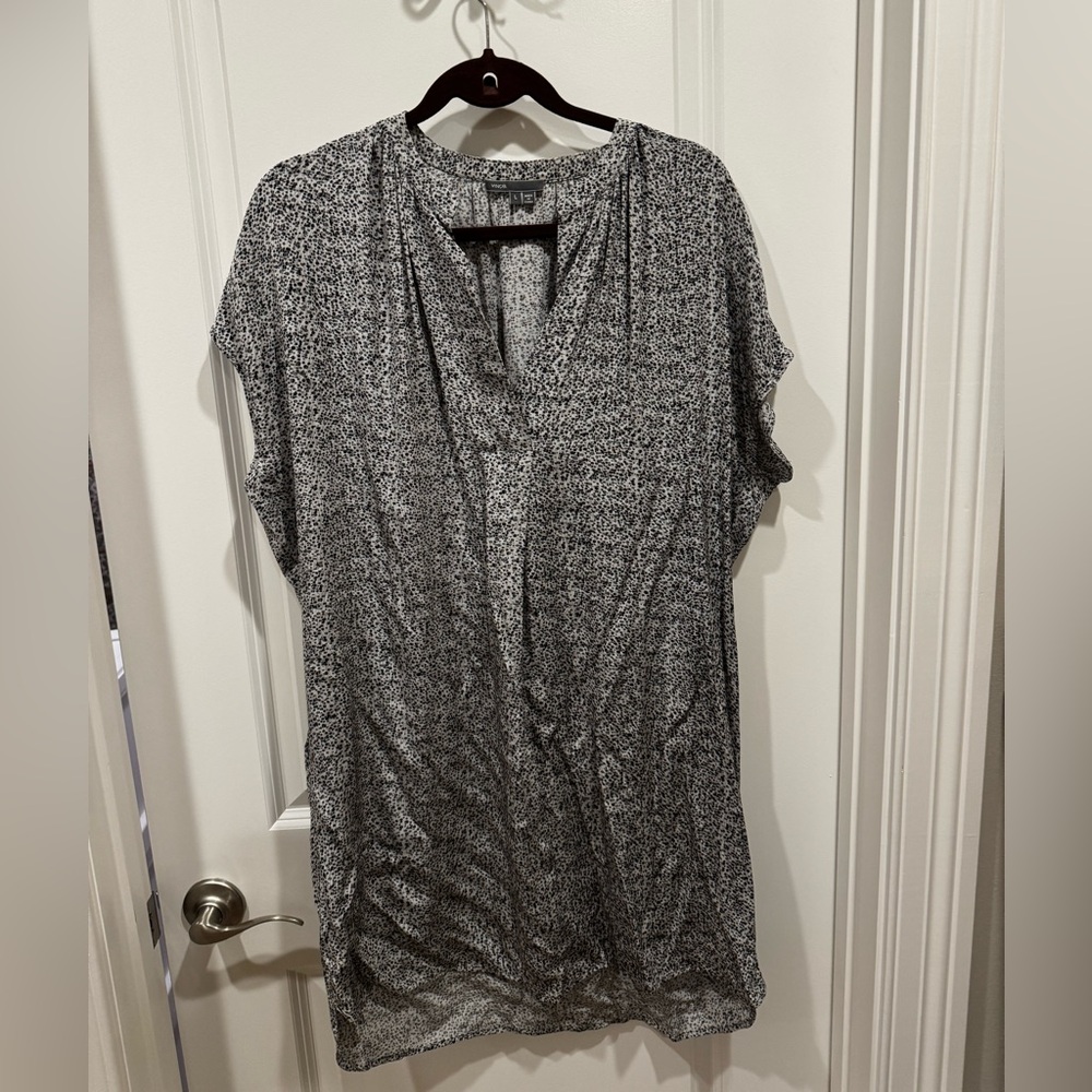 Vince Black and White Printed V-Neck Dress